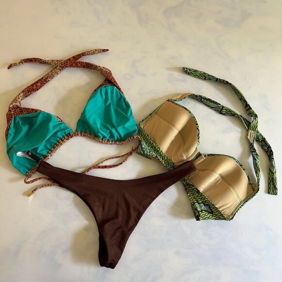 Mismatched Swimsuit 2 Tops, 1 Bottom Very Cheeky Bikini Size Large - Picture 2 of 5